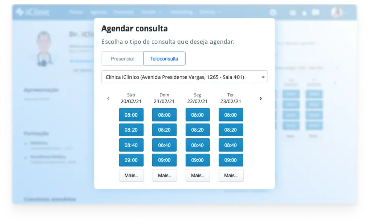 Agendamento online de teleconsulta no AgendarConsulta — dados fictícios para demonstração