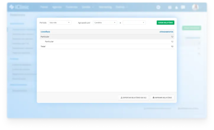 Relatórios de atendimento do Afya iClinic — dados fictícios para demonstração