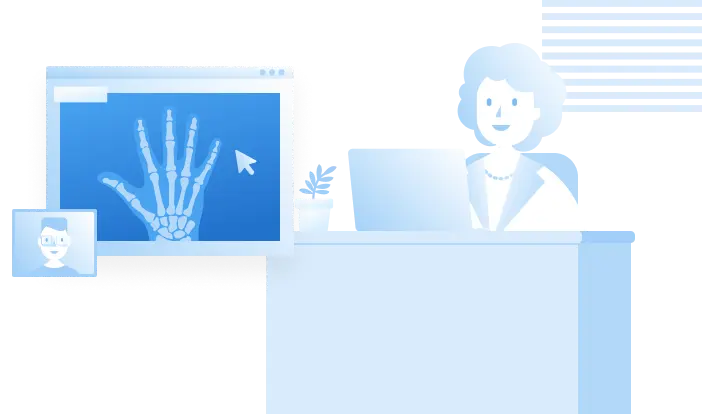 Tela dividida da teleconsulta do Afya iClinic com prontuário eletrônico aberto ao lado da videochamada — dados fictícios para demonstração