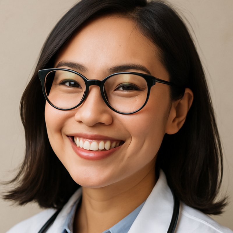 Retrato ilustrativo de uma médica sorridente